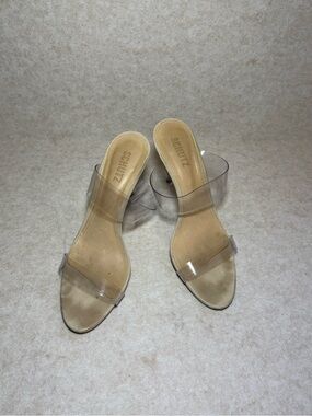 Schutz Ariella Suede Heeled Sandals Leather Beige Size US 9.5